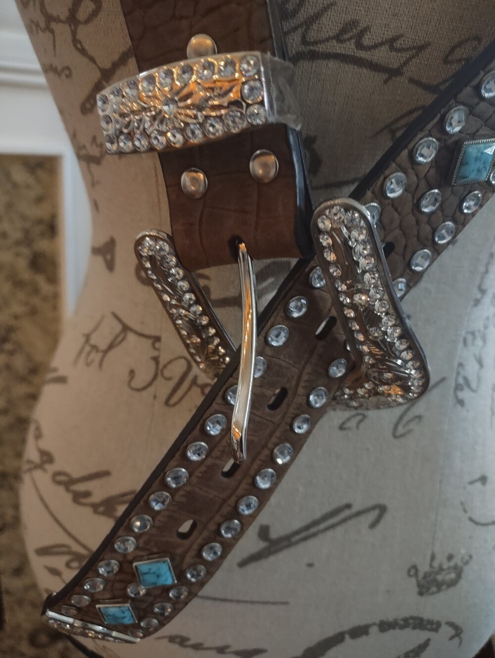 Rocabilly Nocona Western Belt Rhinestone Turquoise Studs Womens XL Leather